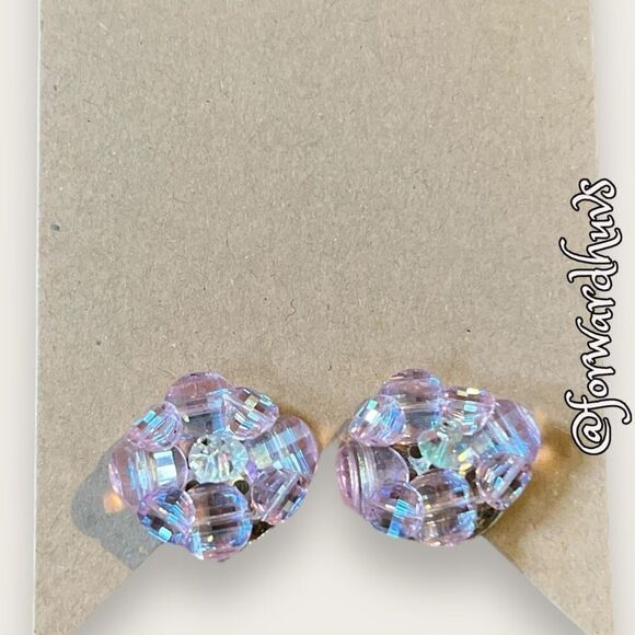 Vintage Pink & Clear Glass Bead Clip-on Non-pierced Earrings - Picture 5 of 12